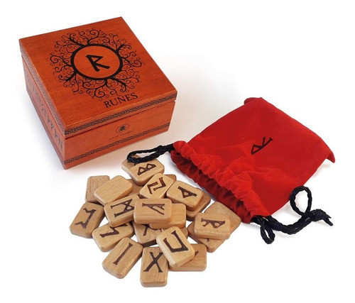 Wooden Runes Runas Y Caja De Madera Italiano Lo Scarabeo 0