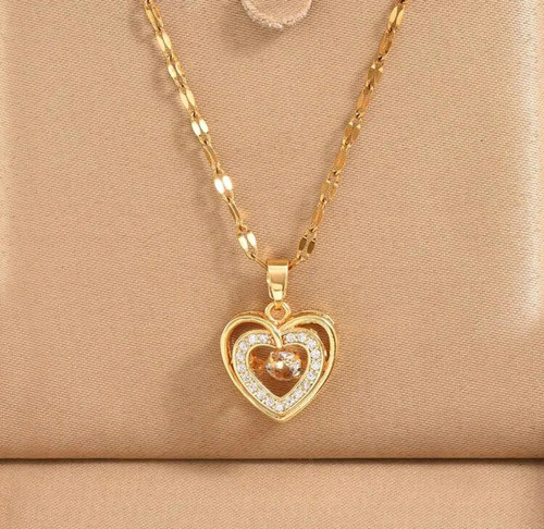 Cadena Corazón Con Piedra De Acero Inoxidable Dorado 1