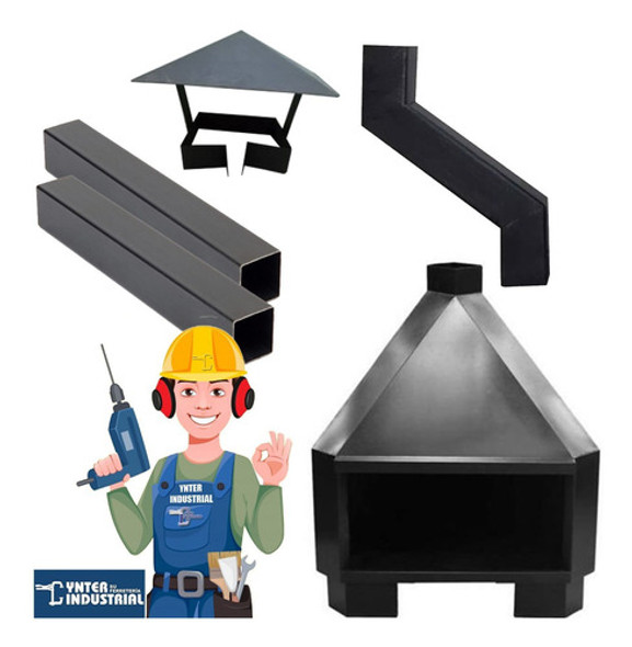 Estufa Chapa Metálica Esquinera 60x60 + Kit De Caños - Ynter 0