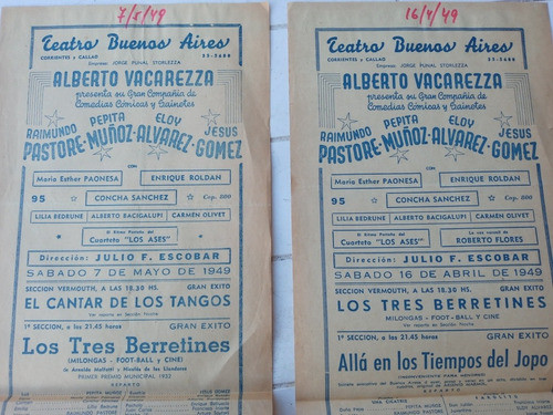 2 Antiguos Programas Del Teatro Buenos Aires Año 1949 1