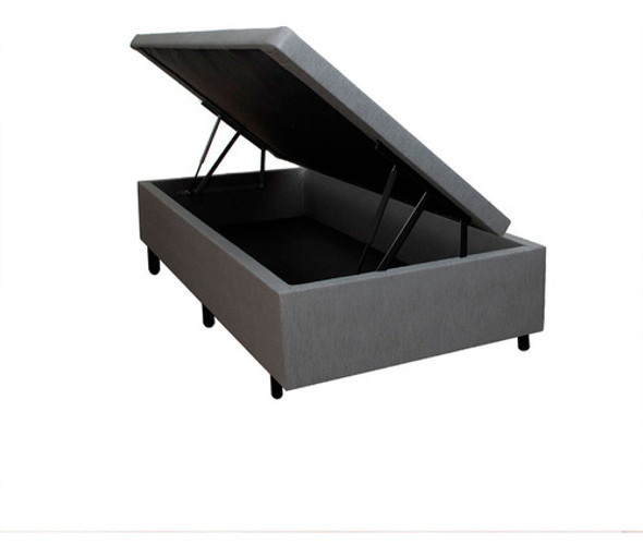 Base Box Com Baú Solteiro 88x188x42 Cm Courino Linho Cinza 0