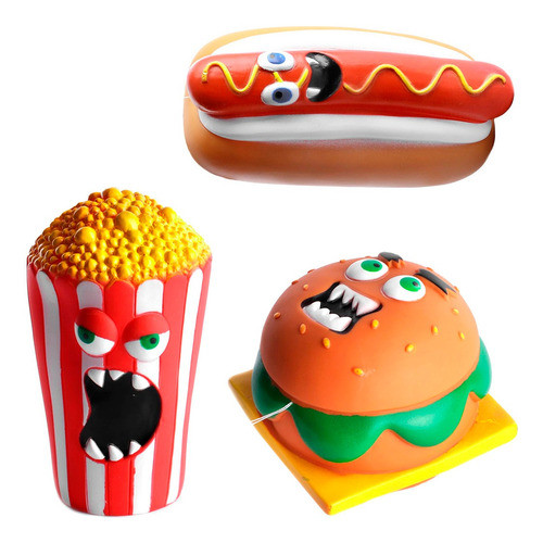3 Mordedor Lanches Monstro Hot Dog Hamburguer Pipoca Pet Cão 0