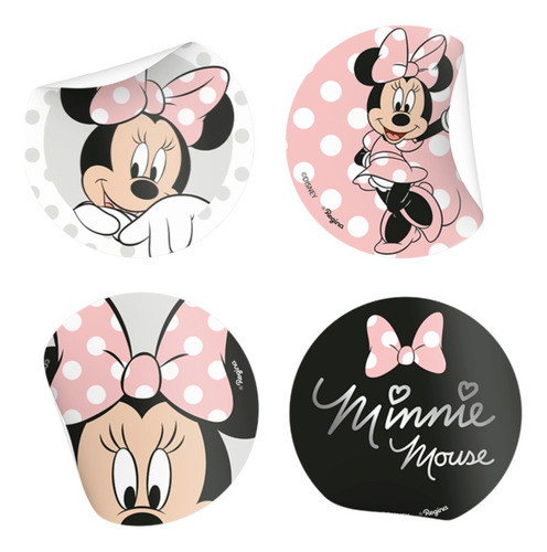 30 Adesivos Minnie Rosa - 3 Cartelas Com 10 Adesivos Cada 1