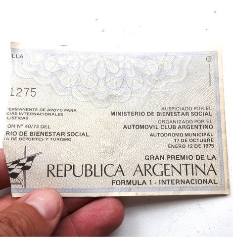 Entrada Gran Premio 1975 Formula Uno F1 Reutemann Campeonato 0