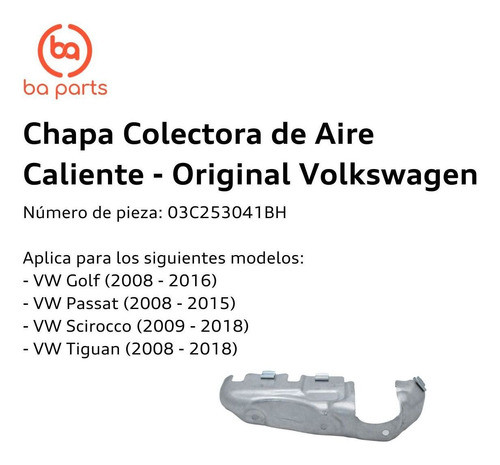 Chapa Colectora De Aire Caliente Tiguan 2008 Al 2018 1