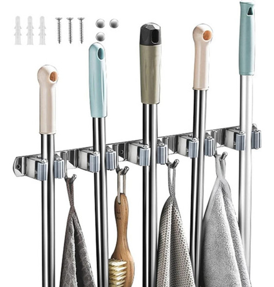 Soporte Organizador Porta Escoba Escobero Gancho Acero Inox 0