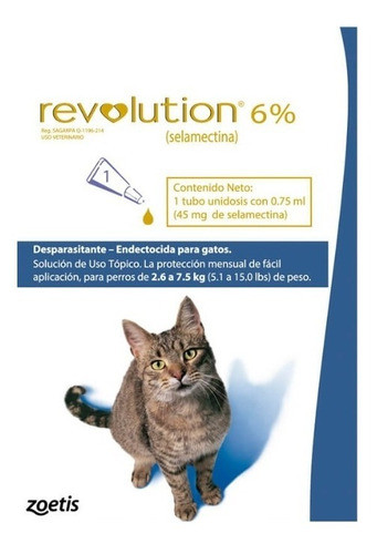 Pipeta Antipulgas Y Garrapatas Para Gatos Revolution 0.75 Ml 0