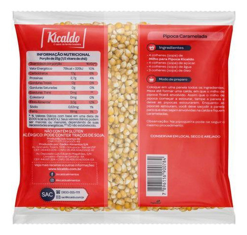 Kit 6 Pacotes Milho Para Pipoca Kicaldo 500g 1
