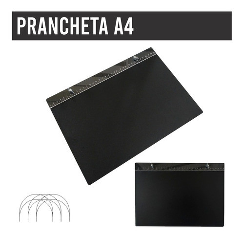 Prancheta Portátil Desenho Técnico A4 Cor Preta Com Régua 1