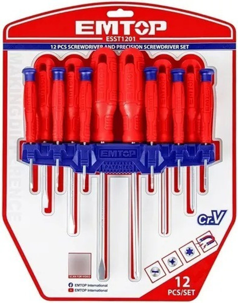 Set Juego Herramienta X 12 Destornilladores Emtop Esst1201 0
