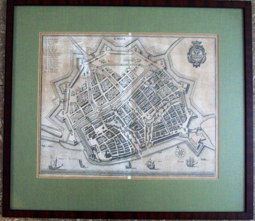 Mapa Antiguo 1647 Original  Emdem Merian  Enmarcado 51 X 45 0