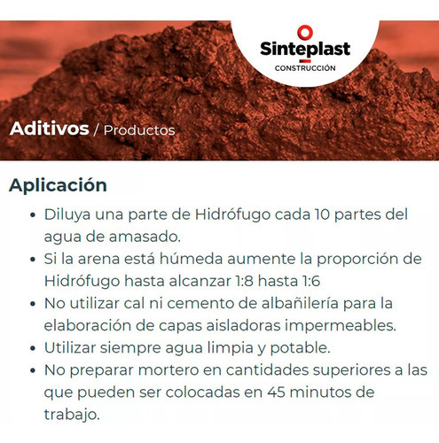 Aditivo 20 Kg Sinteplast Antihumedad Hidrofugo De Morteros 1