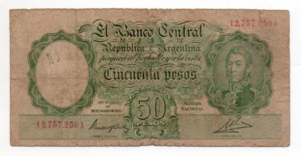 Billete Argentina 50 Pesos Moneda Nacional Bottero 1981 0