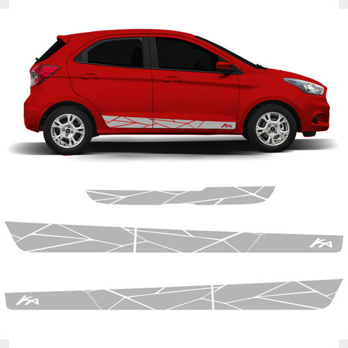 Faixas Compatível Com Ka Hatch 2015/ Lateral/traseiro Cinza 1