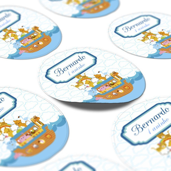 100 Adesivos Personalizados Arca De Noé Lembrancinha 5x5 0