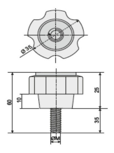 Perilla Ajuste Plástica Ø35 Rosca Macho M6x35 Inoxidable Pa 1