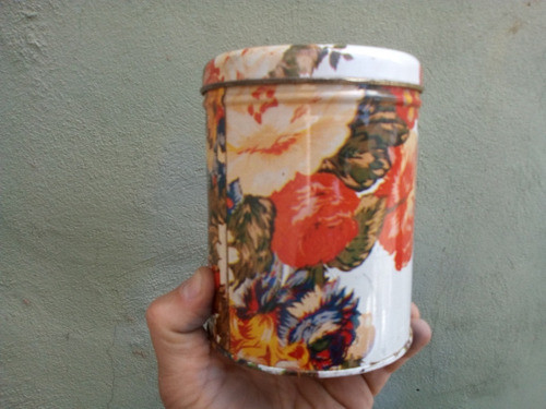 1/2-vieja Lata Vacia Chapa Con Flores 10,9 Diam X 13,6 Alto 1