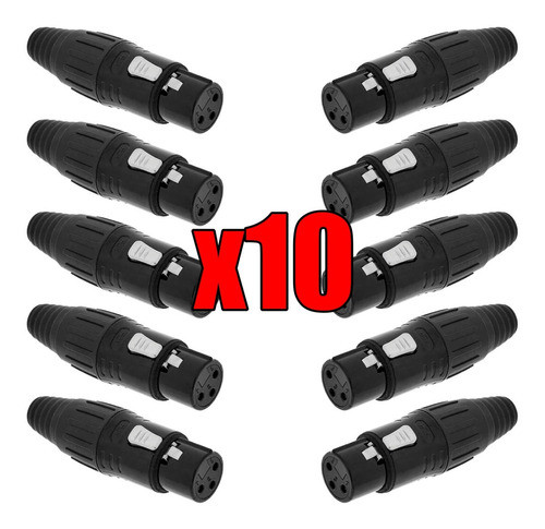 Ficha Canon Xlr Hembra Pack X10 Conector 3 Pines Cable 0