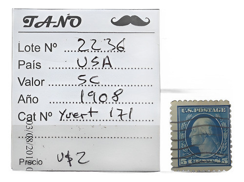 Lote2236 Estados Unidos 5 Cent. Año 1908 Yvert# 171 0