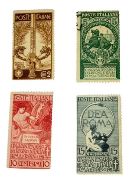 Serie De 4 Estampillas Italia 1911 Yt. 88/91 Union Italiana 0