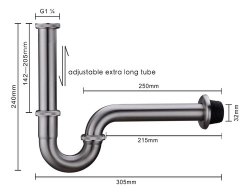 Orhemus Brass P Trap, 1 Kit De Drenaje Para Lavabo De Baño Y 1