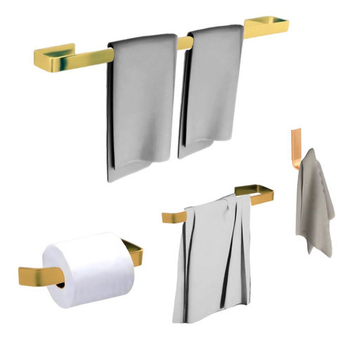 Kit Acessorios Banheiro 4 Peças Vergalhao - Dourado 0