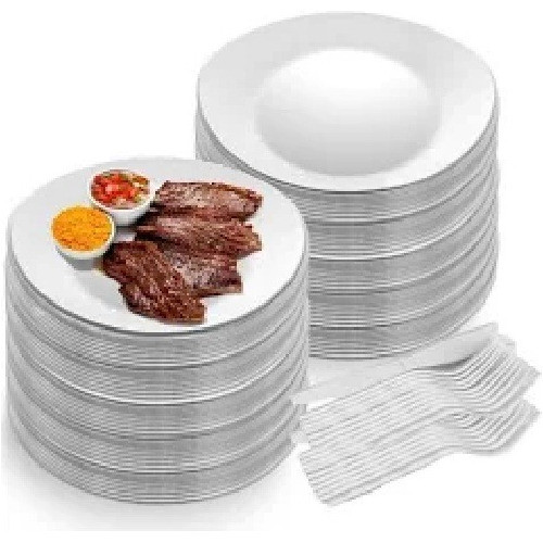 100 Prato Acrílico Descartável Redondo 21cm - Mais Vendido 1