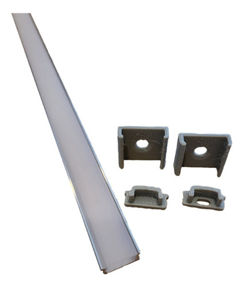 Perfil De Aluminio Plano Para Led X 1 Mt C/cobertor Plast. 0