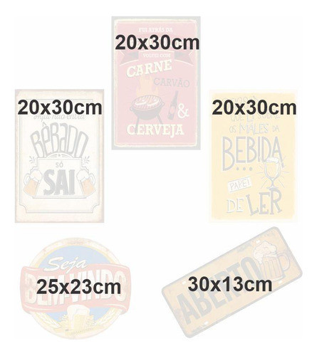Kit Com 5 Placas Decorativas Em Mdf - Bebidas Bar Retrô 1