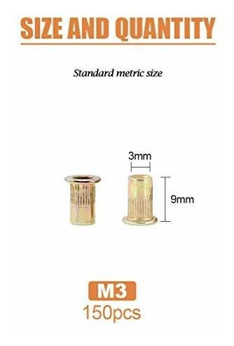 150 X Remache Tuerca Roscado M3 - 3mm Acero Al Carbono 1