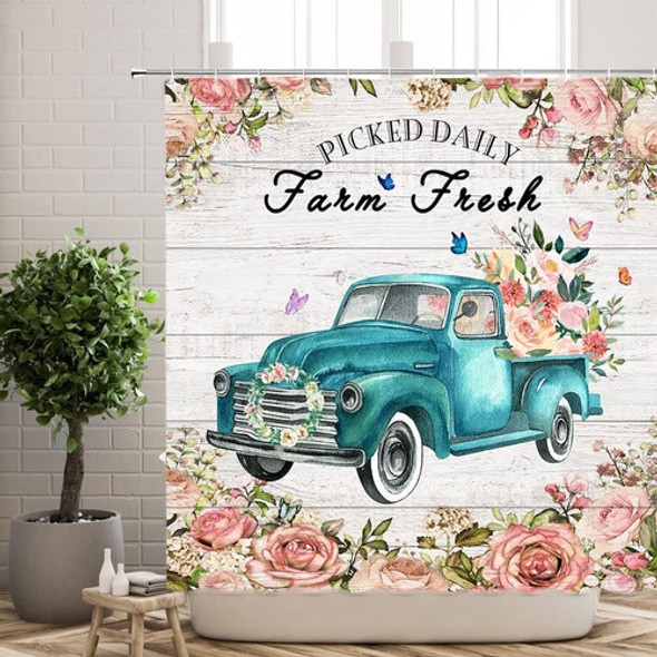 Camión Rústico Framhouse Cortina De Ducha De Flores Granja C 1