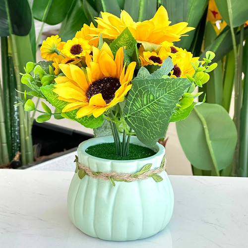 Planta Girasol Artificial Maceta Cerámica Alto 22cm X Ø 12cm 0