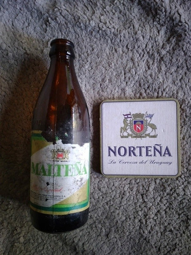 Botella Malteña Vacia Y 4 Posavasos De Norteña Doble Faz 0