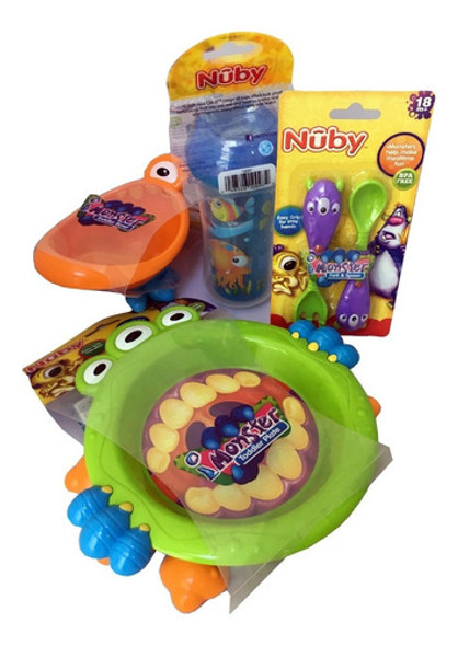 Juego De Plato, Bowl, Cubiertos Y Vaso Nuby Para Regalo 0