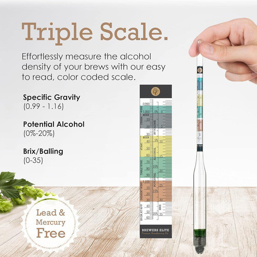 Hidrómetro Élite Triple Escala Para Cerveza, Vino Y Más 1