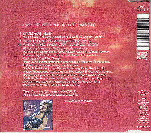 1999 Cd Donna Summer 4 Versiones I Will Go With You Austria 1