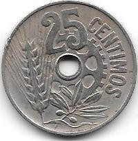 Moneda De España De 25 Centavos Año 1934 Republica Española 0