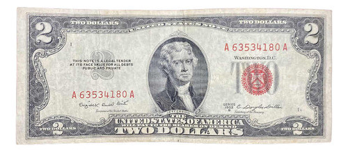 Billete 2 Dólares Estados Unidos 1953 B Pick 380b Sello Rojo 0