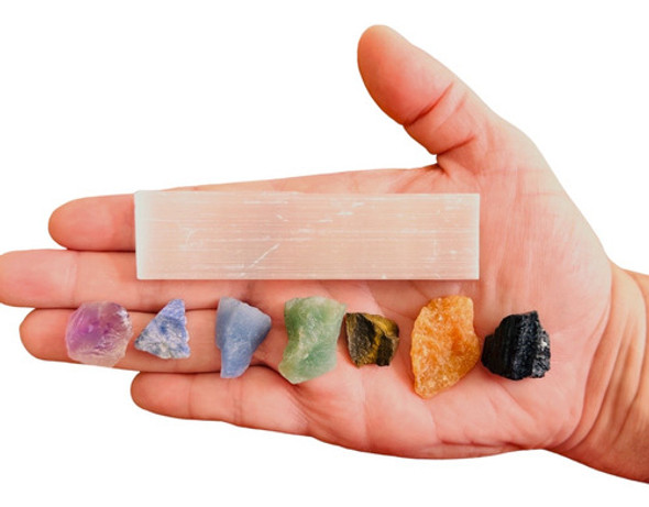 Kit 7 Chakras Barra Selenita, Pedras Brutas - Equilíbrio 1