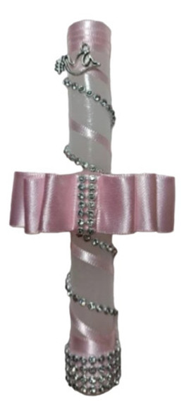 Vela Para Bautismo Comunión, Color Rosado Con Paloma 0