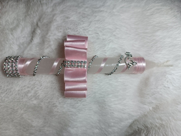 Vela Para Bautismo Comunión, Color Rosado Con Paloma 1