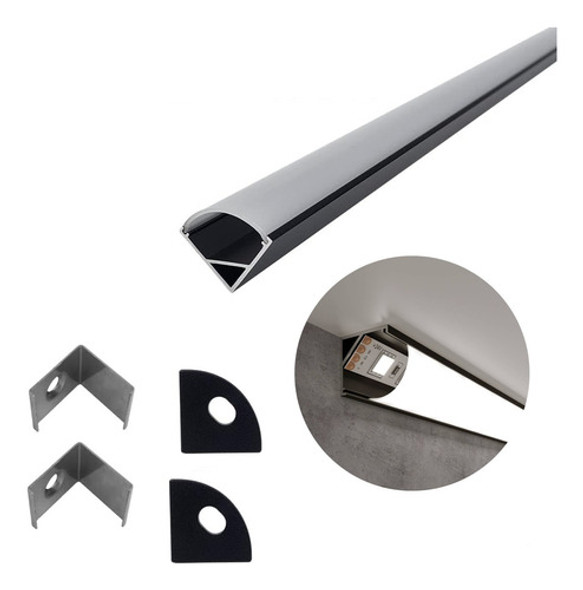 Canaleta Para Fita Led De Canto 90º Graus Quina 2m Preto 0