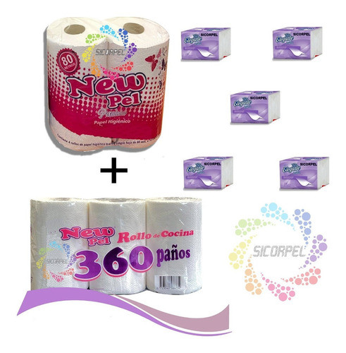 Papel Higienico 4 X 80mts + Rollo Cocina + Pañuelitos X 5 1