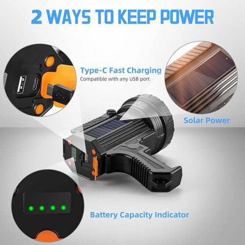 Yierblue Linterna De Foco Recargable Con Paneles Solares, 15 1