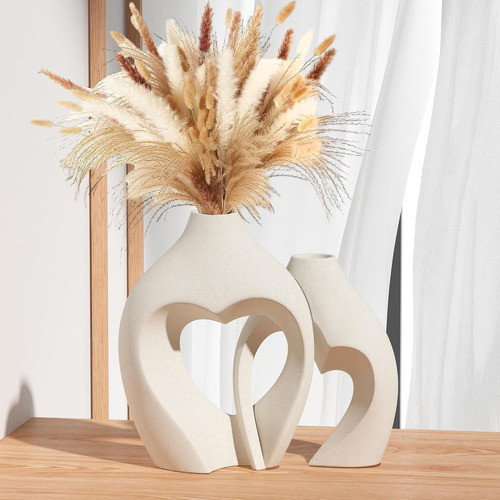 Juego De 2 Jarrones Cerámicos Corazón, Decoración Minimalist 0