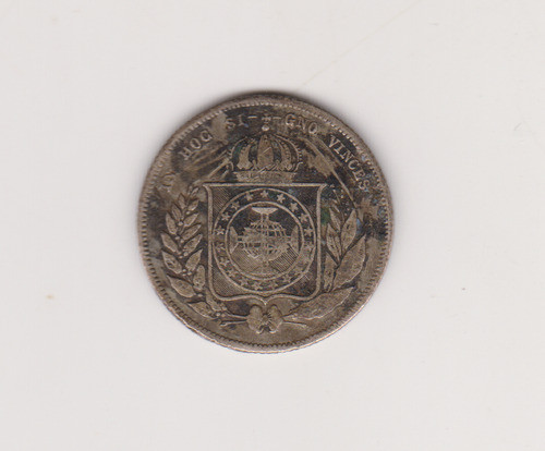 Moneda Brasil 200 Reis Año 1867 Plata Muy Bueno Soldadura 1