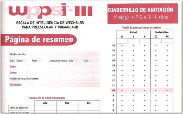 Test Wppsi 3 Iii Escala De Inteligencia De Wechsler Niños 1