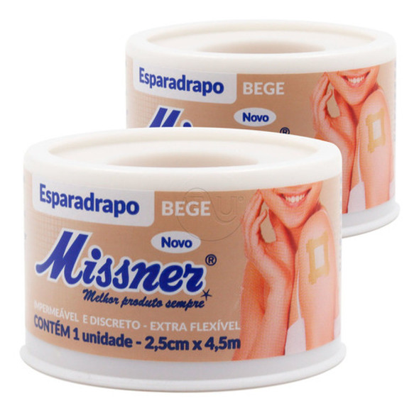 Esparadrapo Bege 2,5cm X 4,5m - 2 Un Missner Impermeável 1