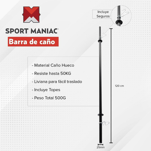Kit Sport Maniac Barra Pesa Rusa 4 Discos Rojos Pvc 22kg 1