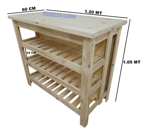 Isla Cocina 1.20 X 0.60 Mt Pino Macizo 1